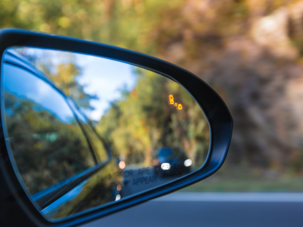 car side mirror with blind-spot monitor